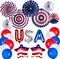 Patriotic Party Decorations Set 4th of July Decor Red White Blue Balloons, Paper Fans, UAS Star Foil Balloons for Veterans day, Labor Day, Presidents Day, Flag Day Party Decorations